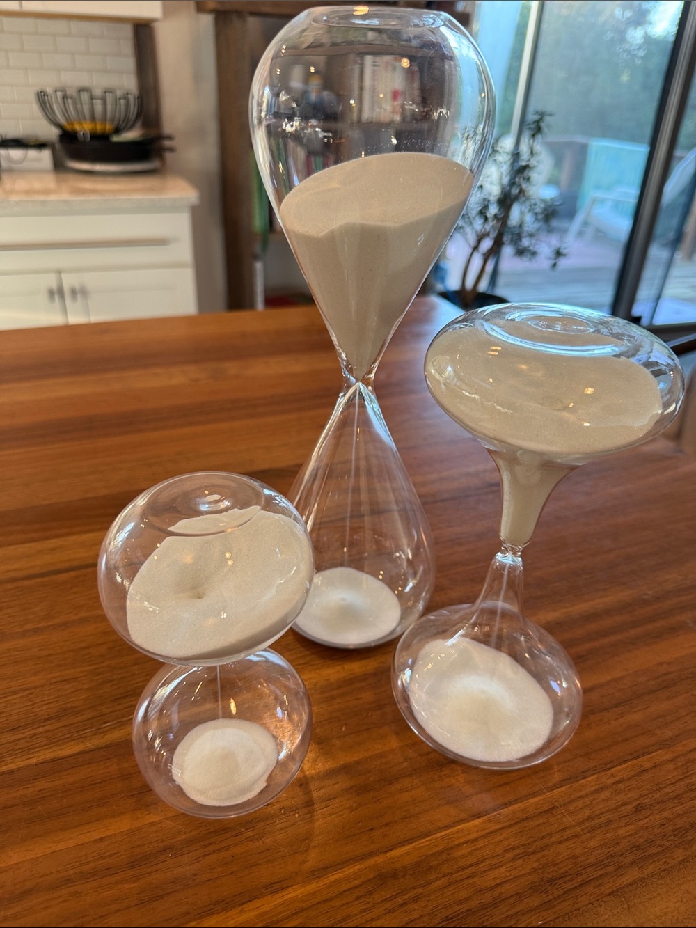 Set of 3 Roost hand blown Glass Hourglass with White Sand